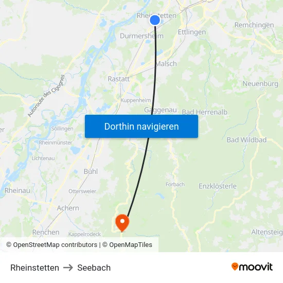 Rheinstetten to Seebach map