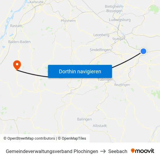 Gemeindeverwaltungsverband Plochingen to Seebach map