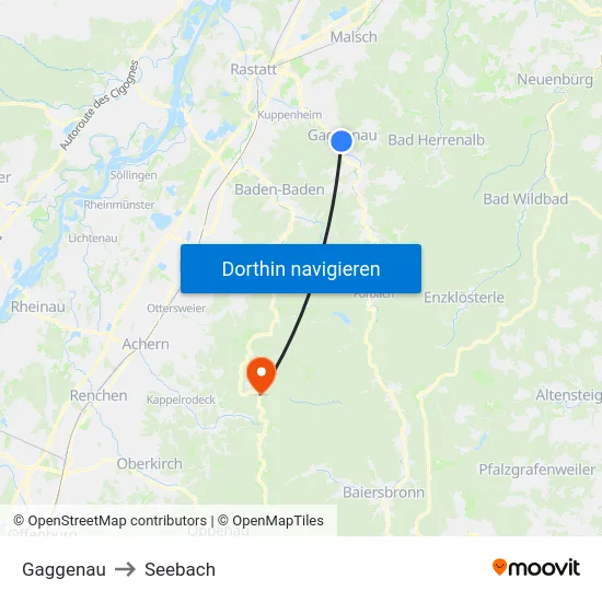 Gaggenau to Seebach map