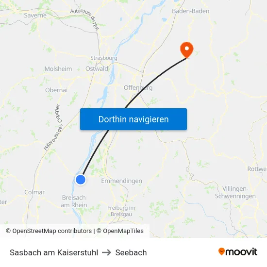 Sasbach am Kaiserstuhl to Seebach map