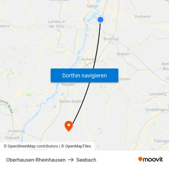 Oberhausen-Rheinhausen to Seebach map