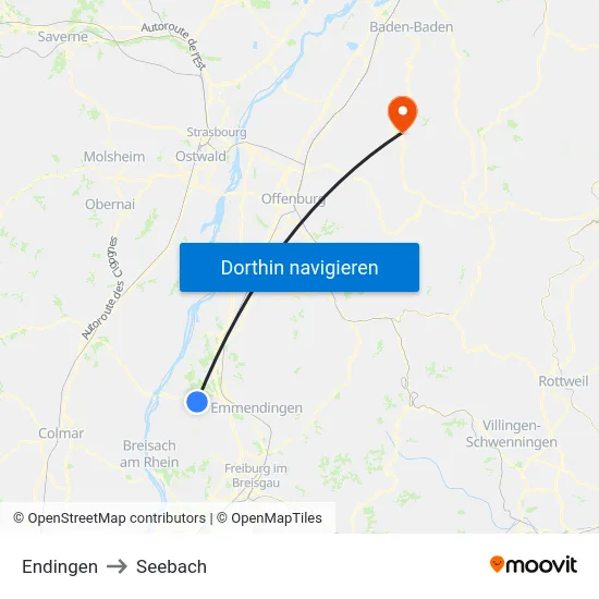 Endingen to Seebach map