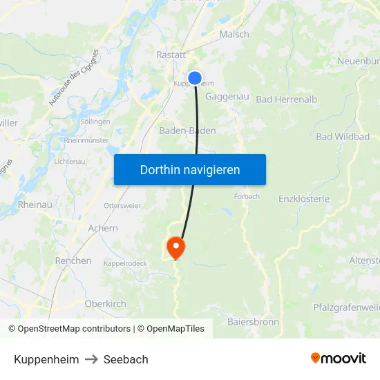 Kuppenheim to Seebach map