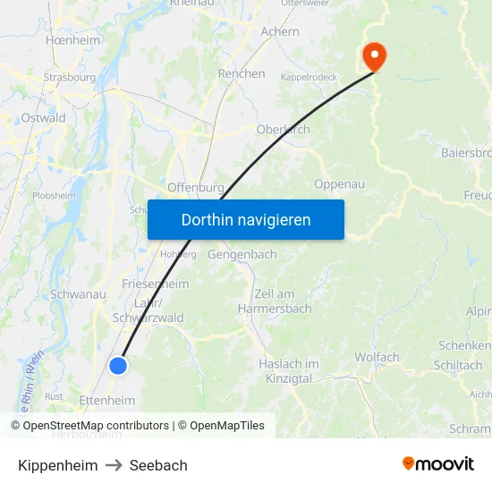 Kippenheim to Seebach map