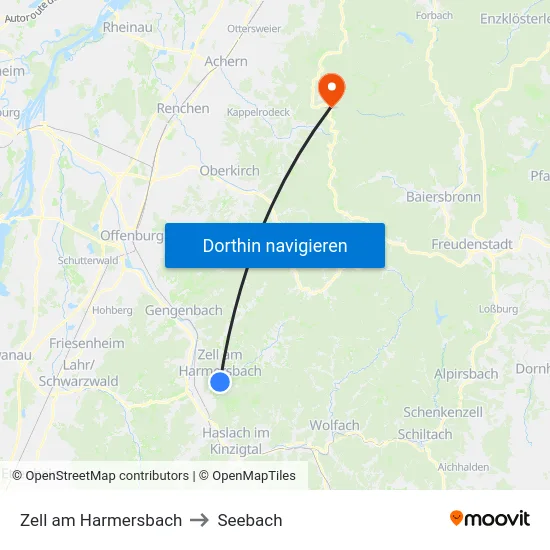 Zell am Harmersbach to Seebach map