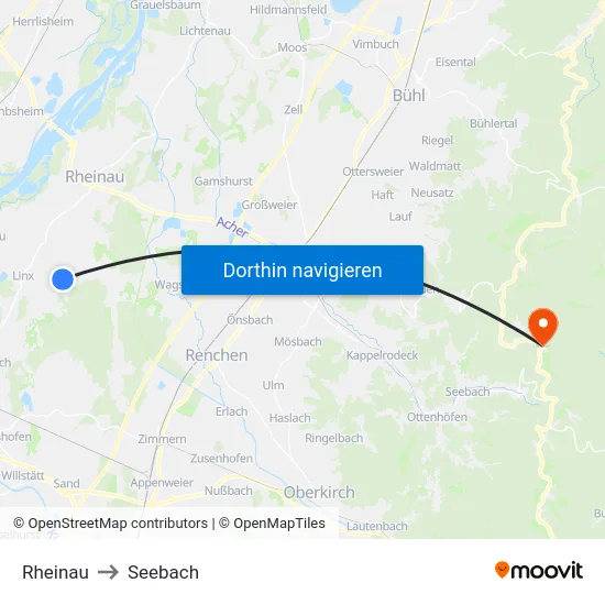 Rheinau to Seebach map