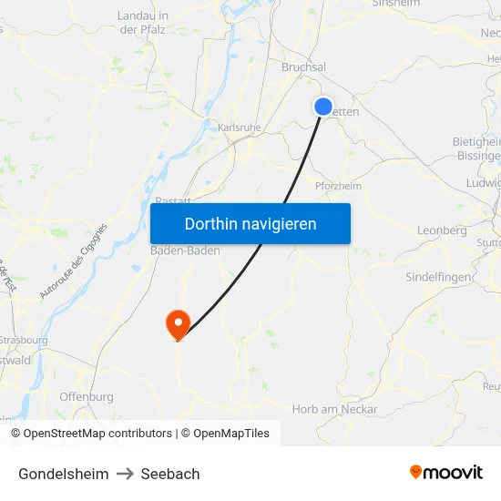 Gondelsheim to Seebach map