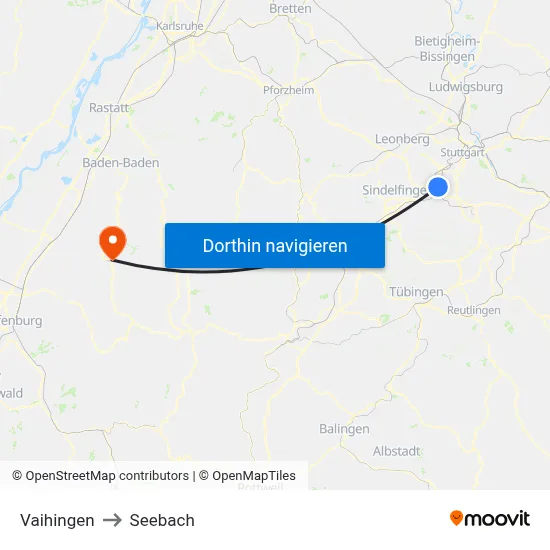 Vaihingen to Seebach map