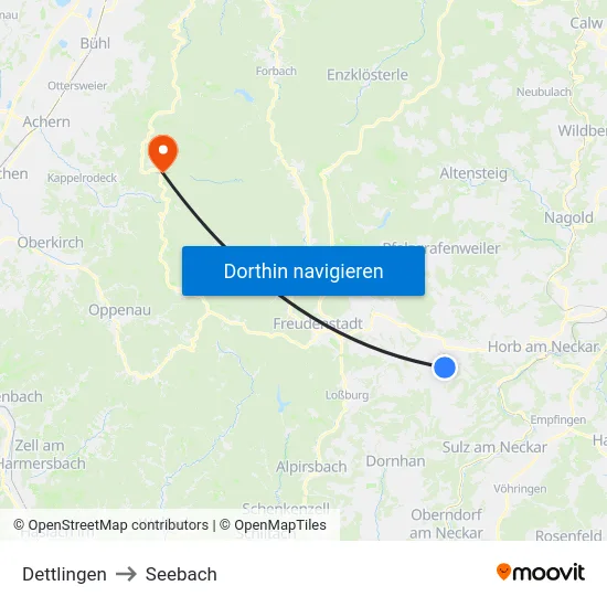 Dettlingen to Seebach map