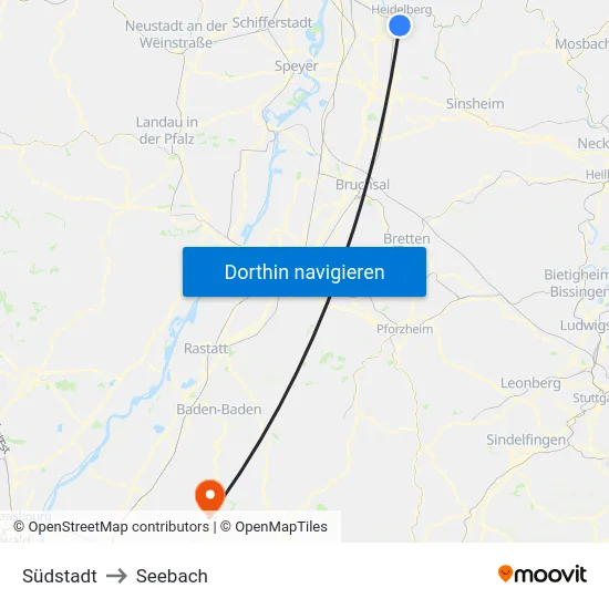 Südstadt to Seebach map