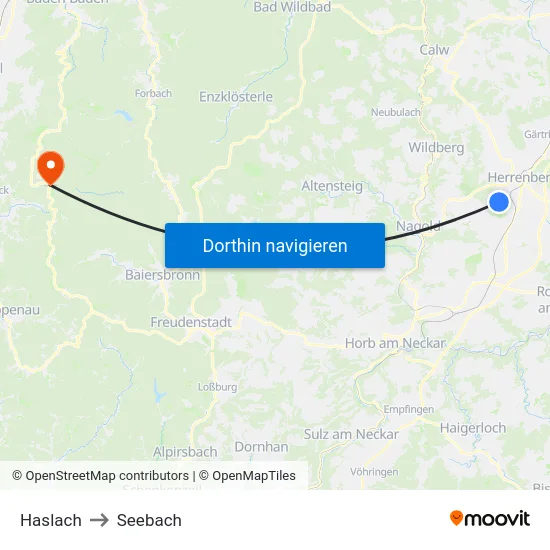 Haslach to Seebach map