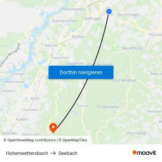 Hohenwettersbach to Seebach map