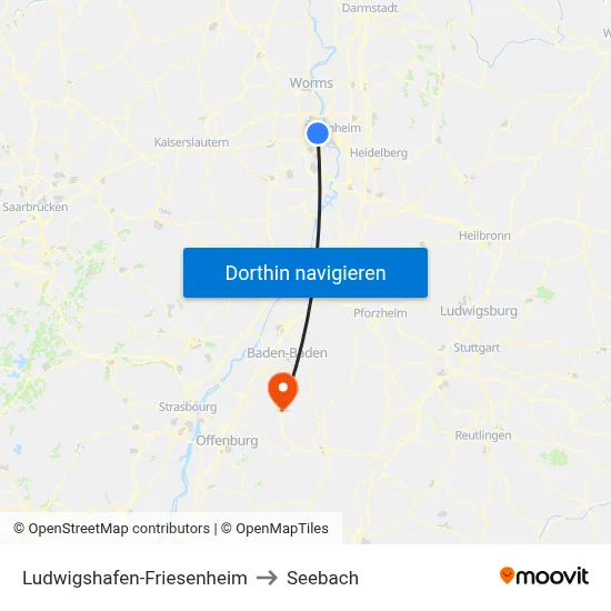 Ludwigshafen-Friesenheim to Seebach map