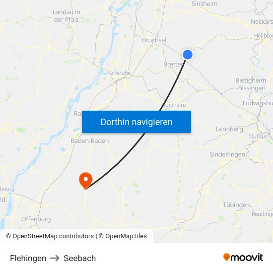 Flehingen to Seebach map