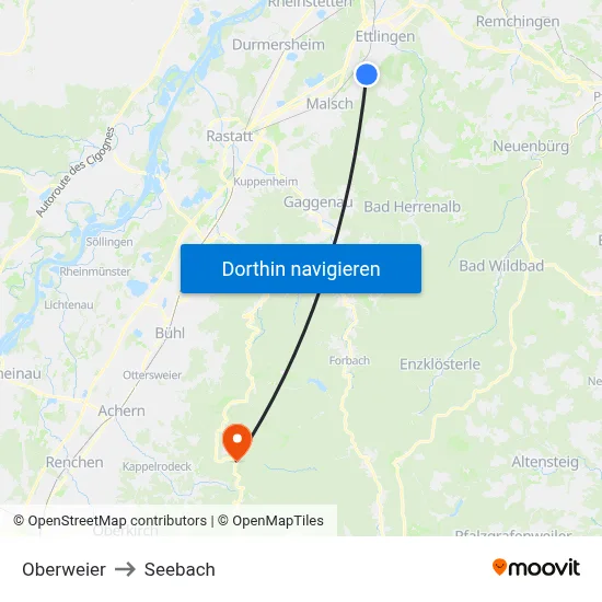 Oberweier to Seebach map