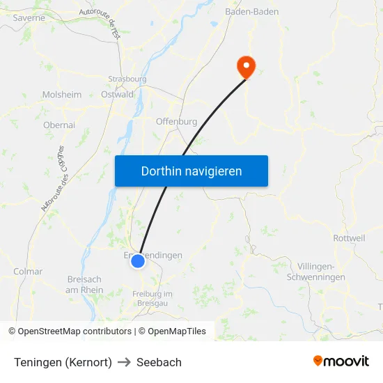Teningen (Kernort) to Seebach map