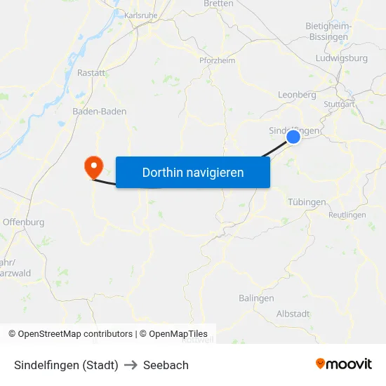 Sindelfingen (Stadt) to Seebach map