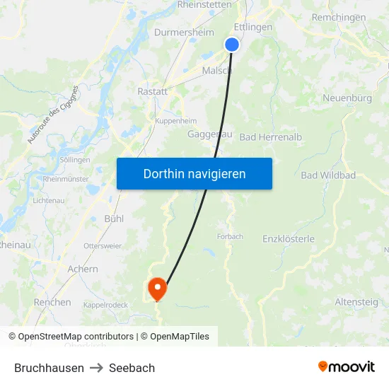 Bruchhausen to Seebach map