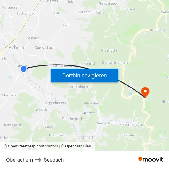 Oberachern to Seebach map