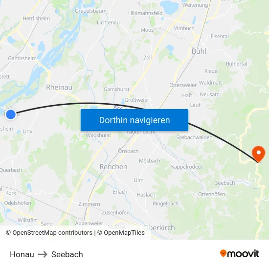 Honau to Seebach map