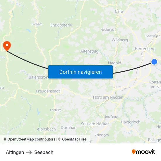 Altingen to Seebach map
