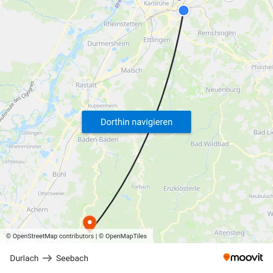 Durlach to Seebach map