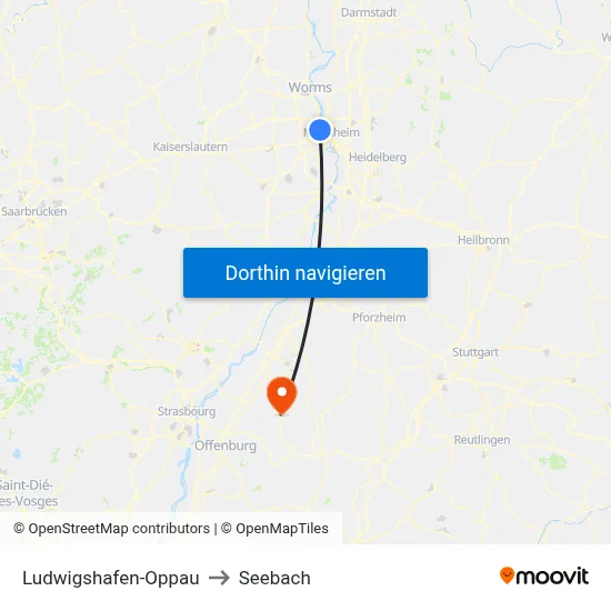 Ludwigshafen-Oppau to Seebach map