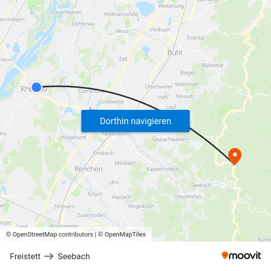Freistett to Seebach map