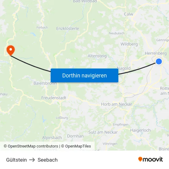 Gültstein to Seebach map