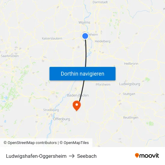 Ludwigshafen-Oggersheim to Seebach map
