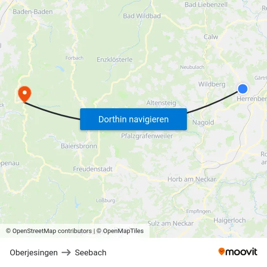 Oberjesingen to Seebach map