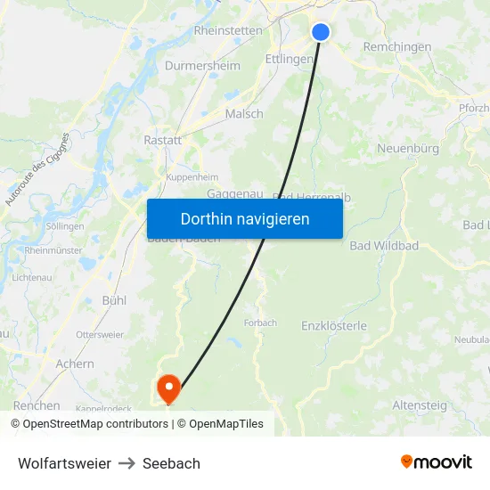 Wolfartsweier to Seebach map