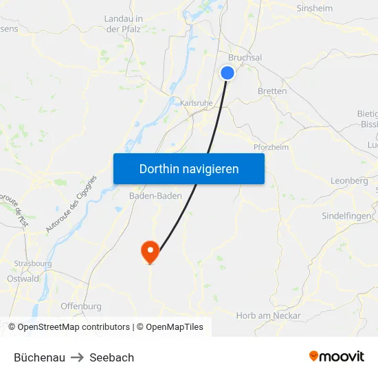 Büchenau to Seebach map