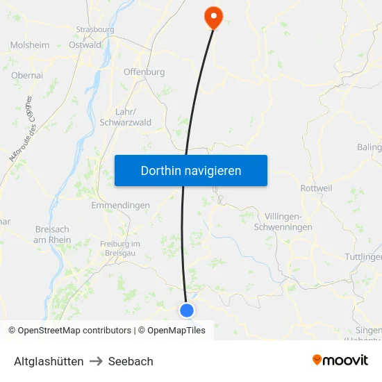 Altglashütten to Seebach map