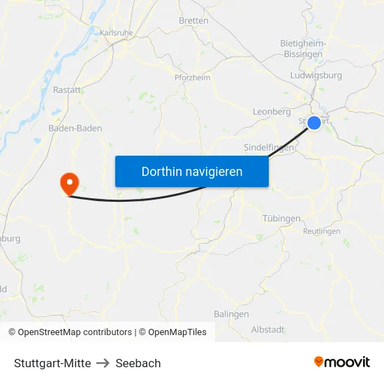 Stuttgart-Mitte to Seebach map