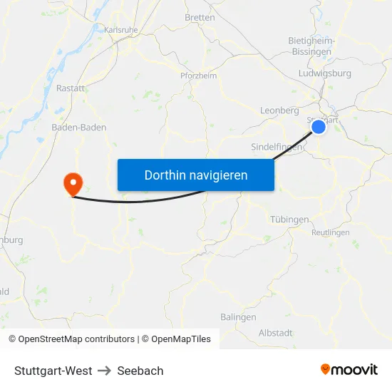 Stuttgart-West to Seebach map