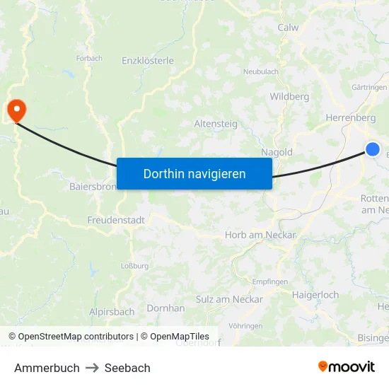 Ammerbuch to Seebach map