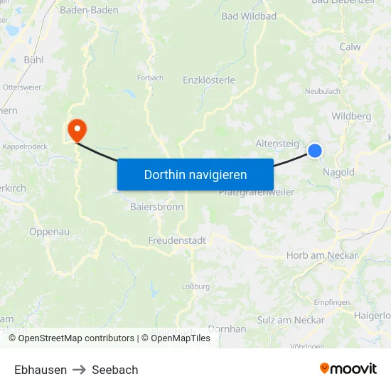 Ebhausen to Seebach map