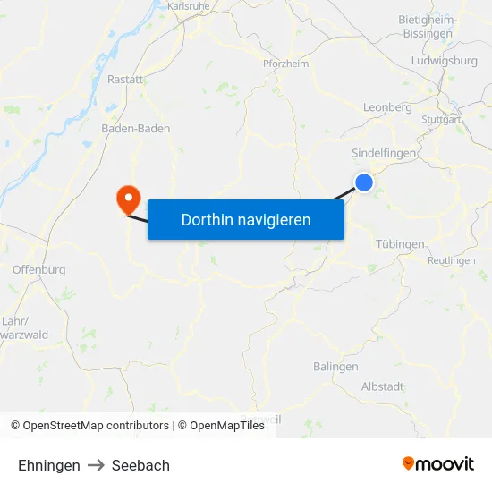 Ehningen to Seebach map