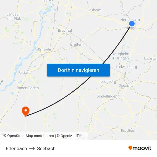 Erlenbach to Seebach map
