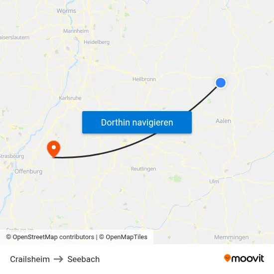 Crailsheim to Seebach map