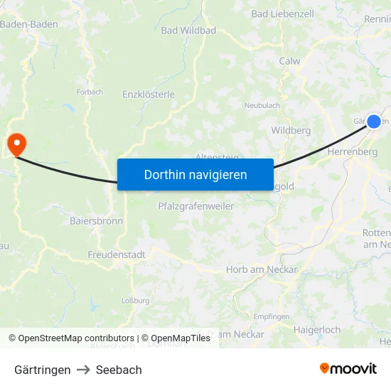 Gärtringen to Seebach map