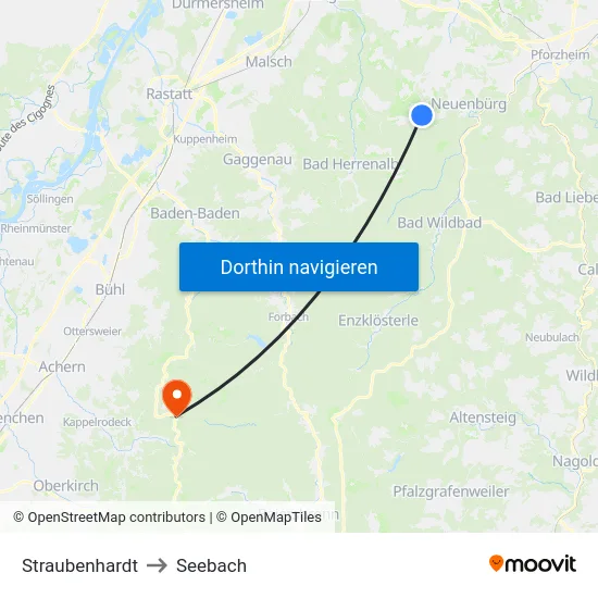 Straubenhardt to Seebach map