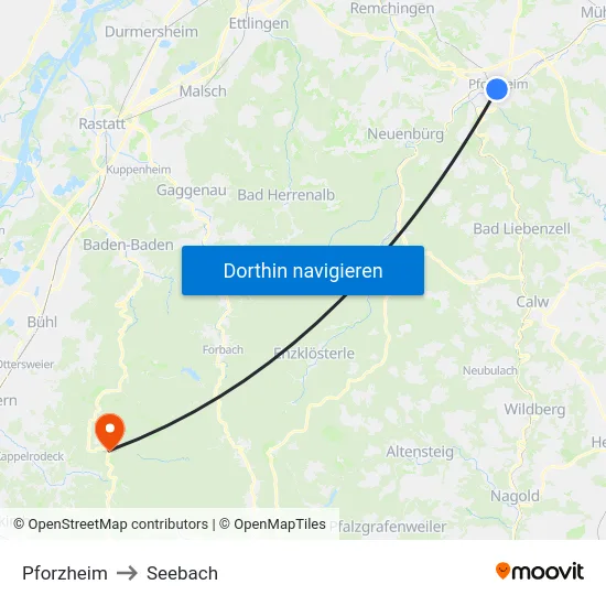 Pforzheim to Seebach map