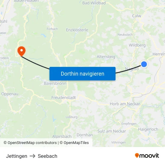 Jettingen to Seebach map
