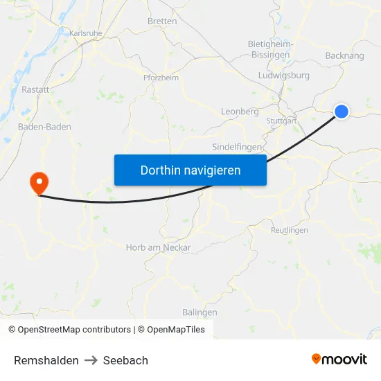 Remshalden to Seebach map
