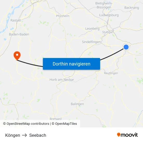 Köngen to Seebach map