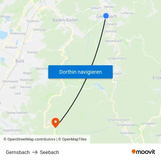 Gernsbach to Seebach map