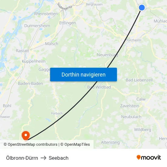 Ölbronn-Dürrn to Seebach map