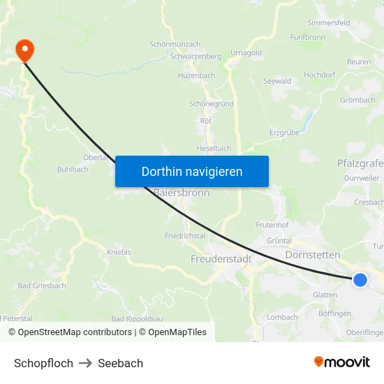 Schopfloch to Seebach map
